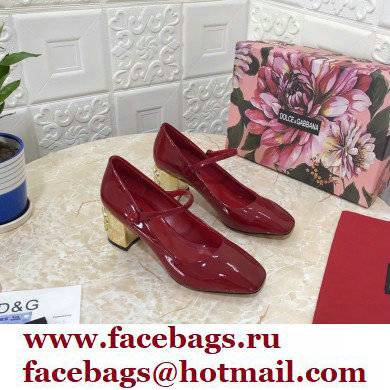 Dolce & Gabbana Heel 6.5cm Patent Leather Mary Janes Red with DG Karol Heel 2021 - Click Image to Close